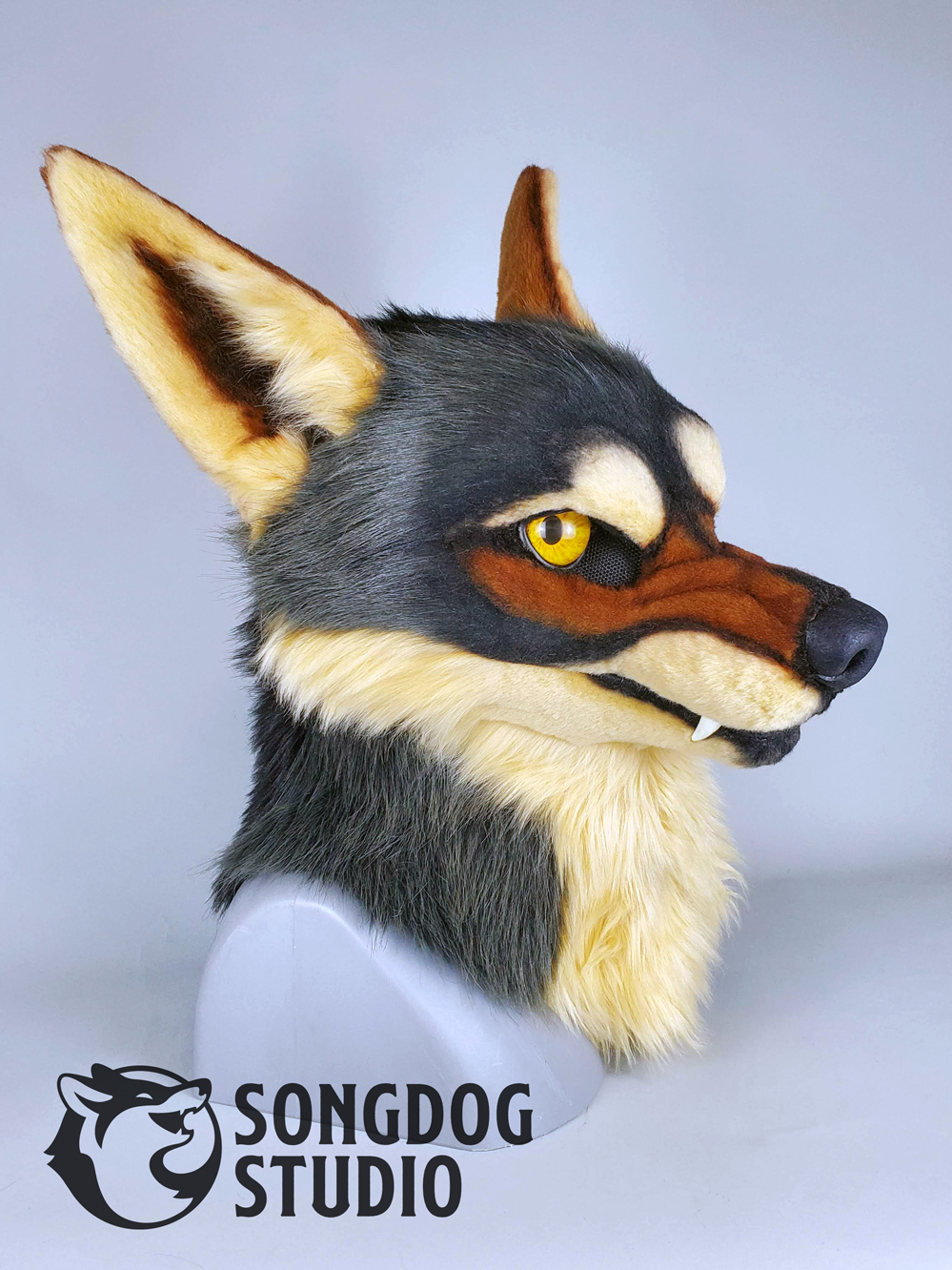 Image of realistic grey werewolf head eyeing the camera